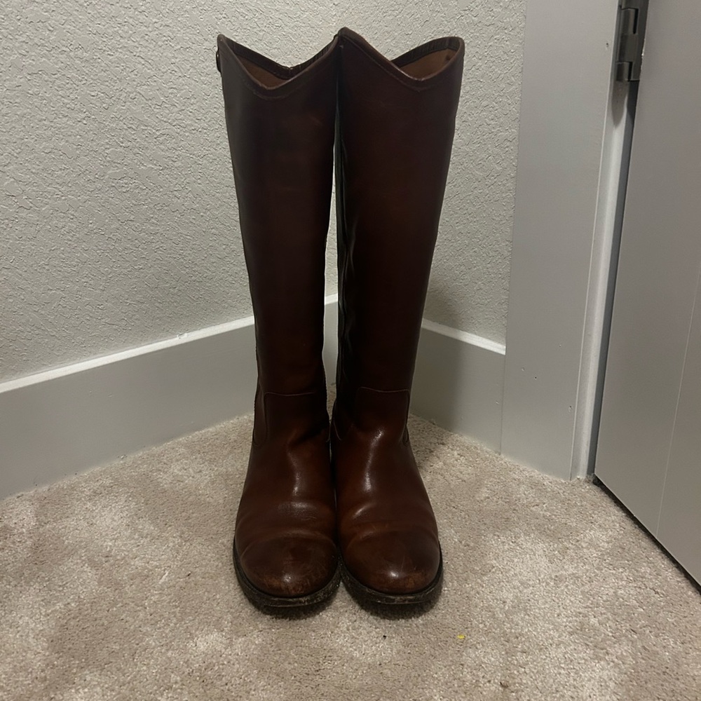 Frye Melissa Button Cognac Leather Knee-High Boots Size 9